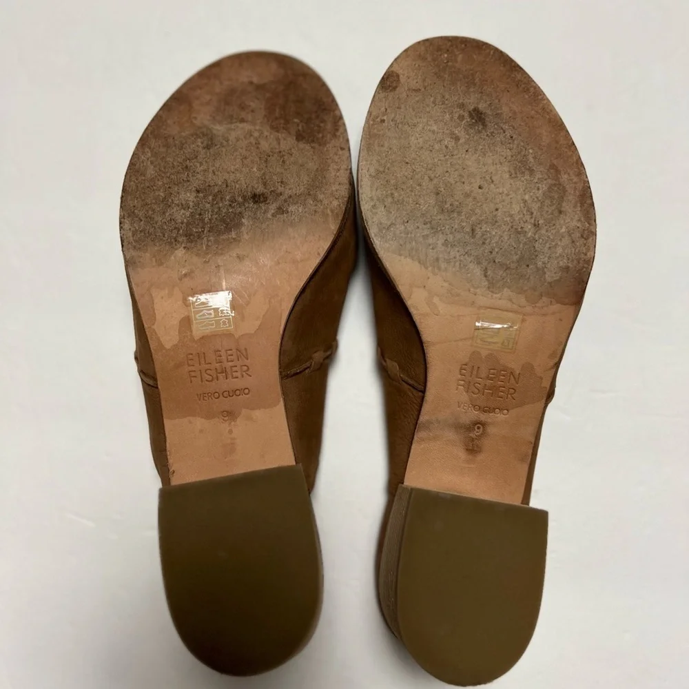 Eileen Fisher Vero Cuoio Leather Block heel Brown Size 9